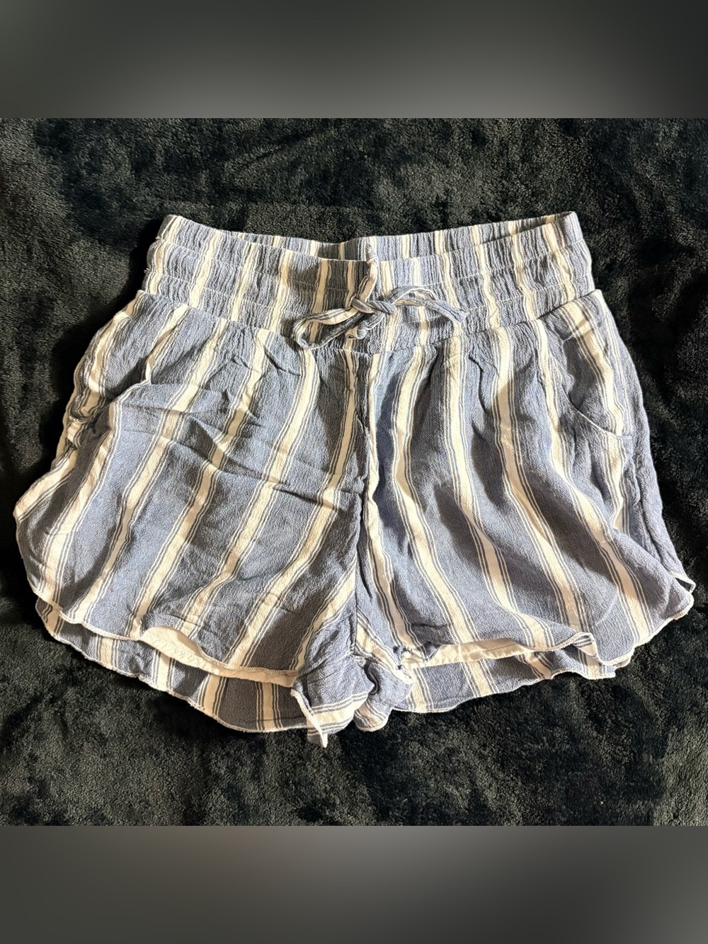 Hollister Flowy Lined High Waist Blue Striped Drawstring Shorts W/Pockets Small